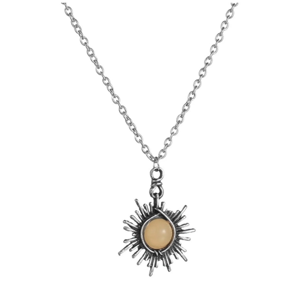 Silver Sunburst Pendant Necklace